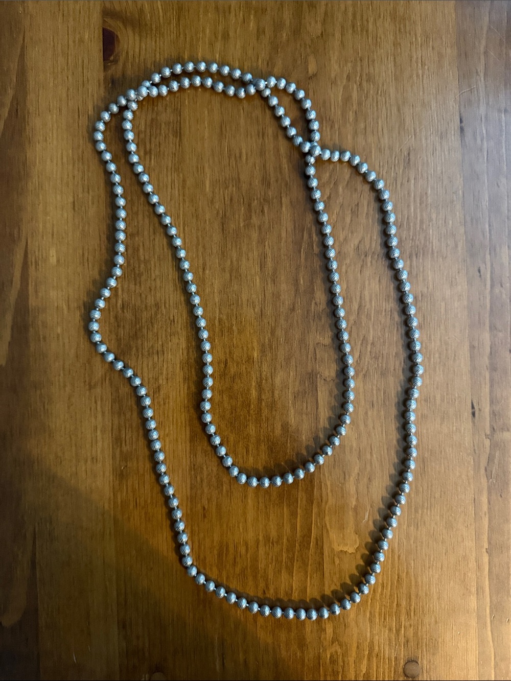 Vintage Style Textured Silver Tone Beaded Necklace 29"
